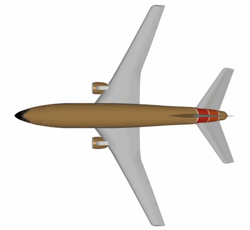  Fuselaje de un Boeing 737 se muestra en marrón.